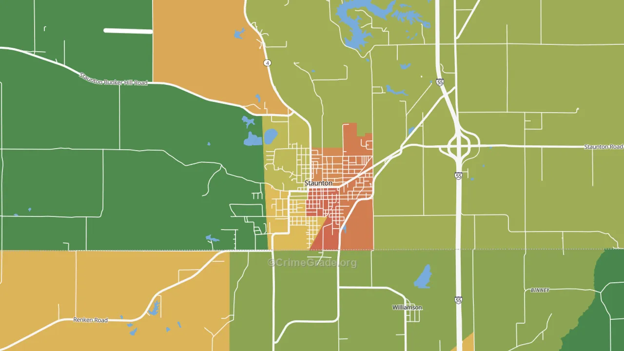 Staunton, IL Map of Murder Rates