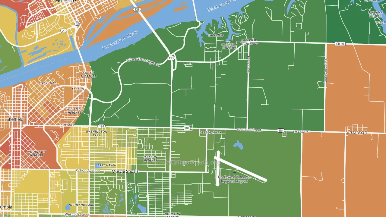 Steenson Hollow, AL Map of Murder Rates