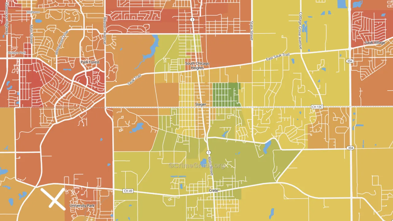 Steger, IL Map of Murder Rates