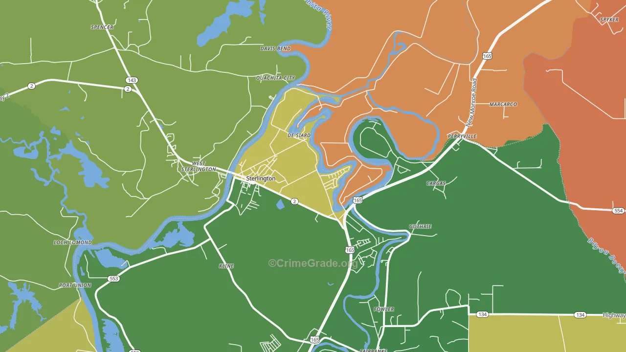 Sterlington, LA Map of Murder Rates
