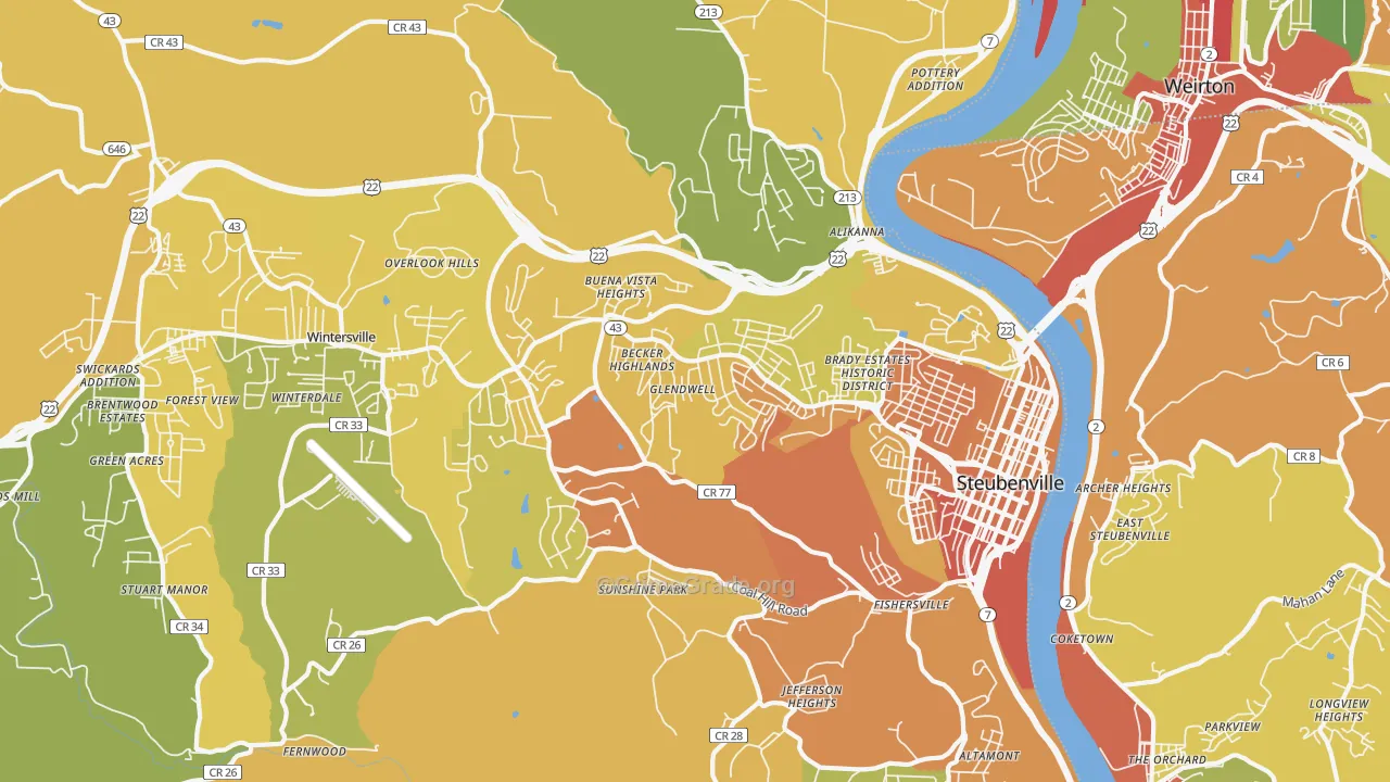 Steubenville, OH Map of Murder Rates