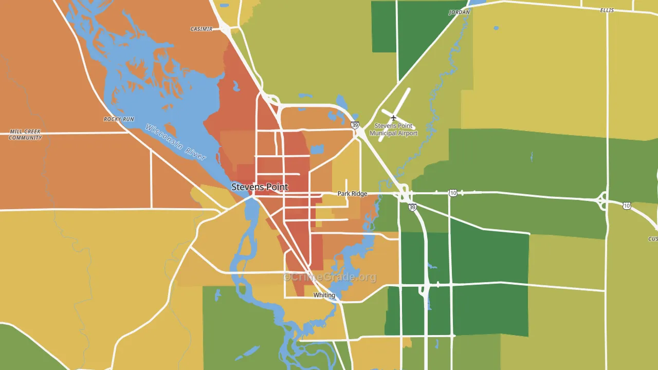 Stevens Point, WI Map of Murder Rates