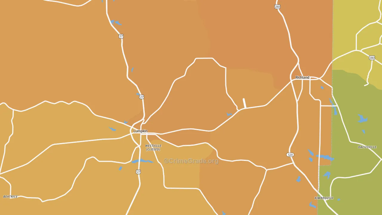 Stewart County, GA Map of Murder Rates