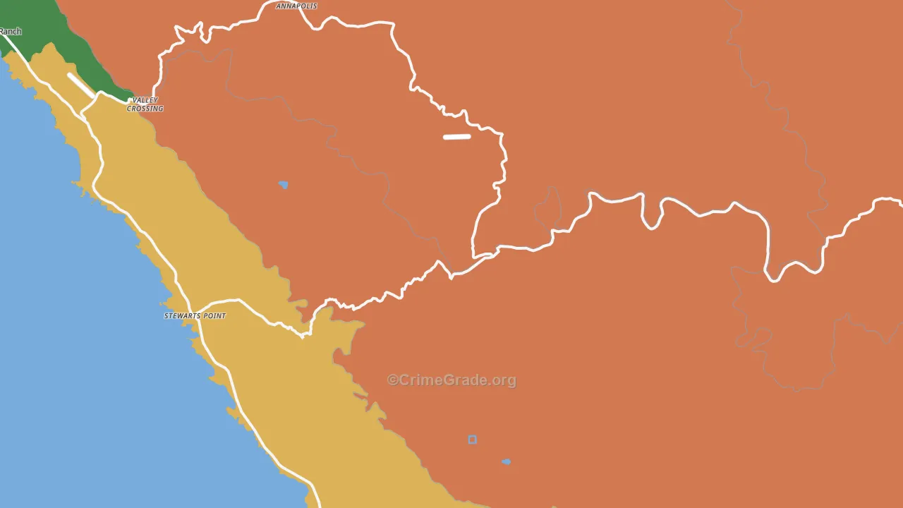 Stewarts Point, CA Map of Murder Rates