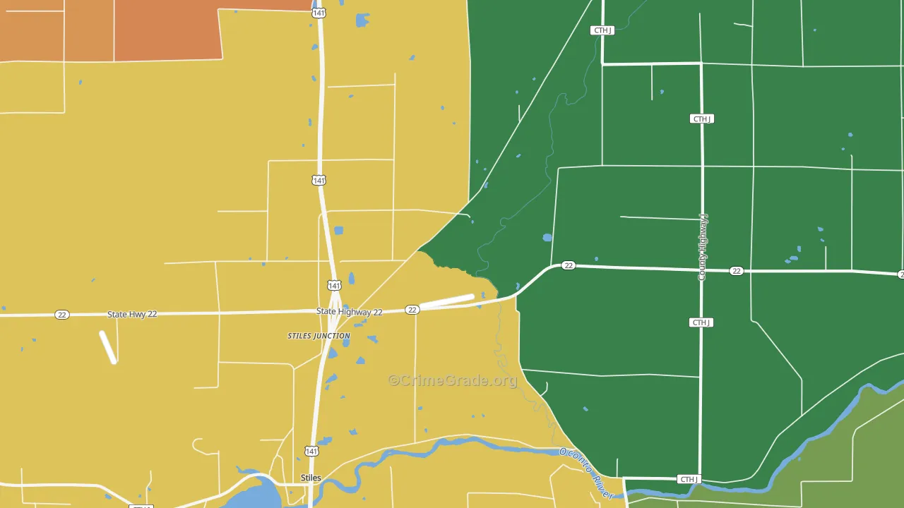 Stiles Junction, WI Map of Murder Rates