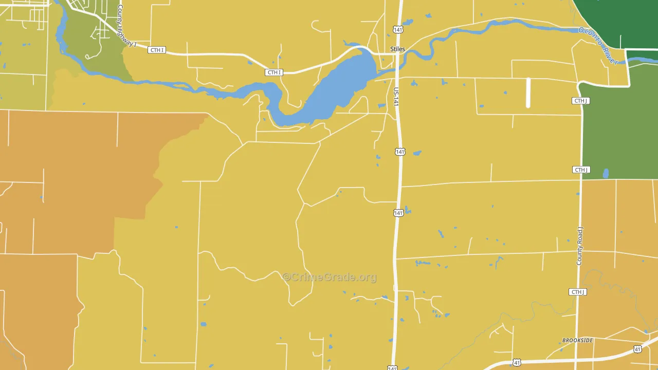 Stiles, WI Map of Murder Rates