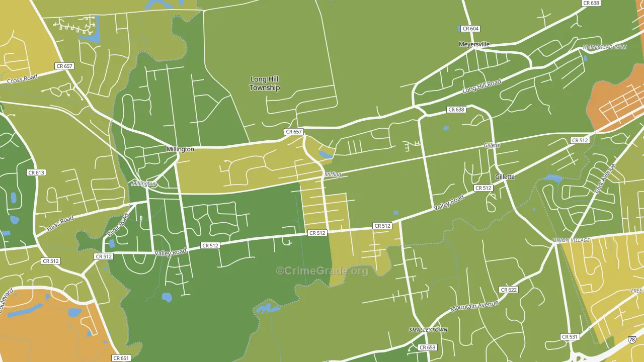 Stirling, NJ Map of Murder Rates