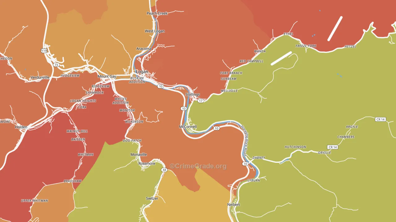 Stollings, WV Map of Murder Rates