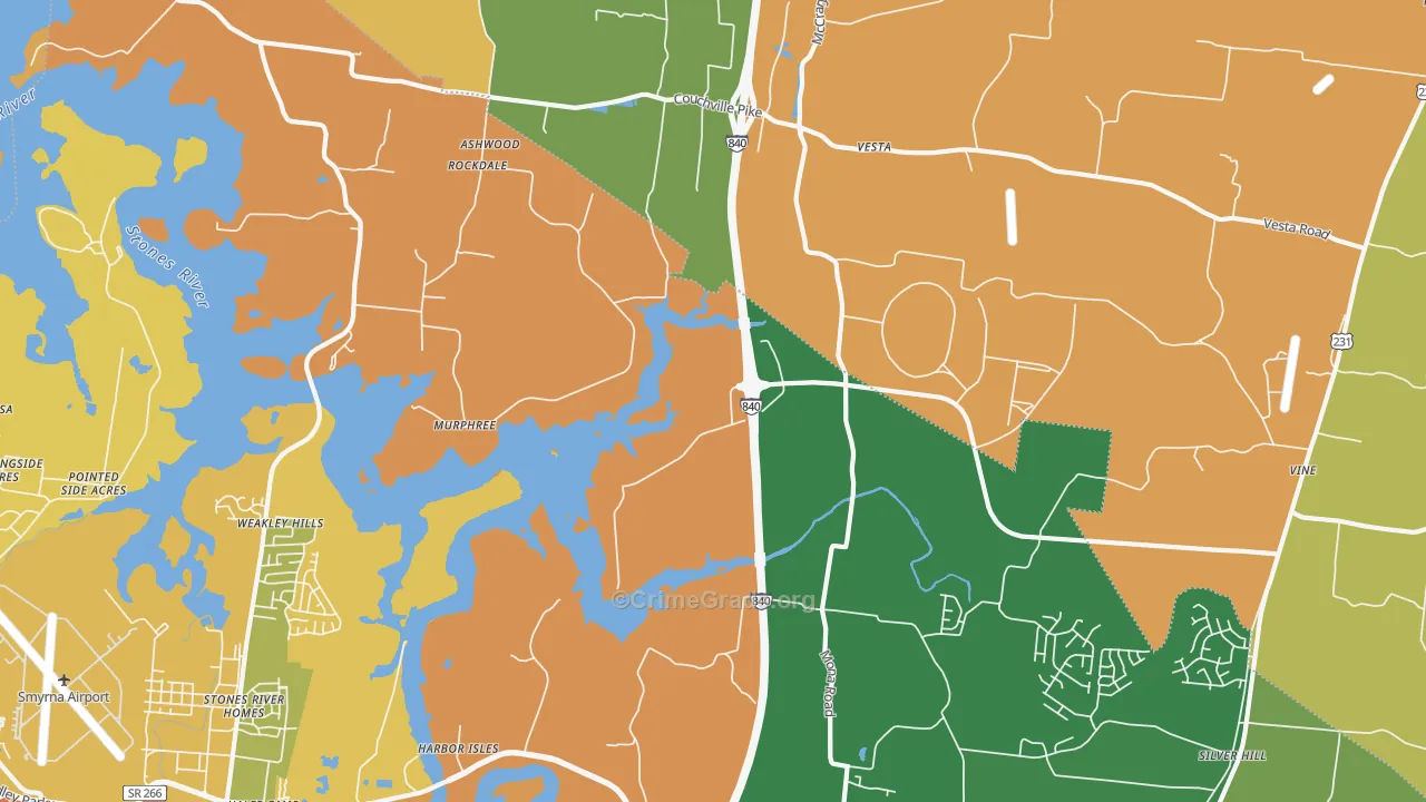 Stones River Homes, TN Map of Murder Rates