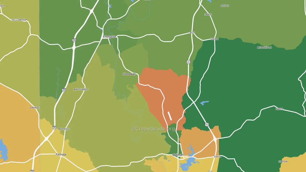 Stonewall, MS Map of Murder Rates