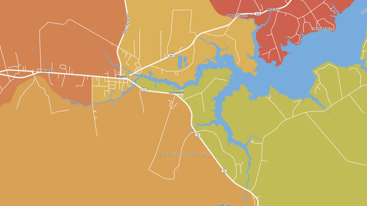 Stonewall, NC Map of Murder Rates