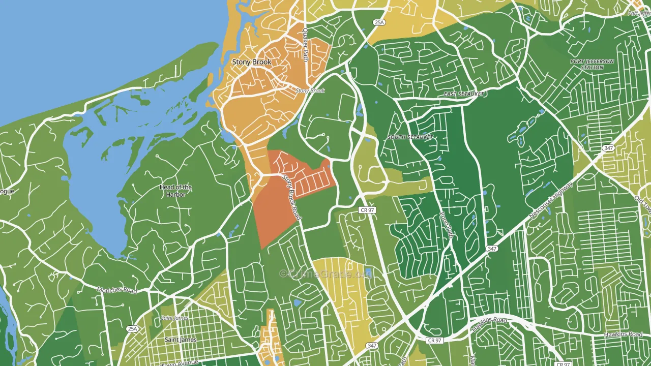 Stony Brook, NY Map of Murder Rates