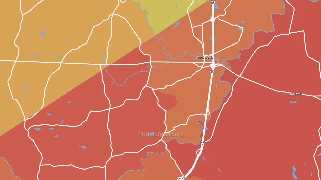 Stony Creek, VA Map of Murder Rates