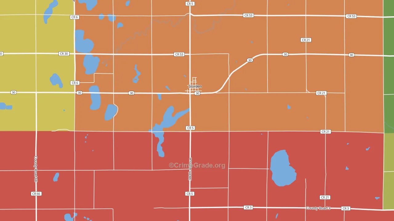 Storden, MN Map of Murder Rates