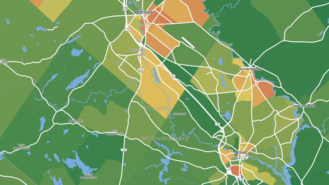 Strafford County, NH Map of Murder Rates