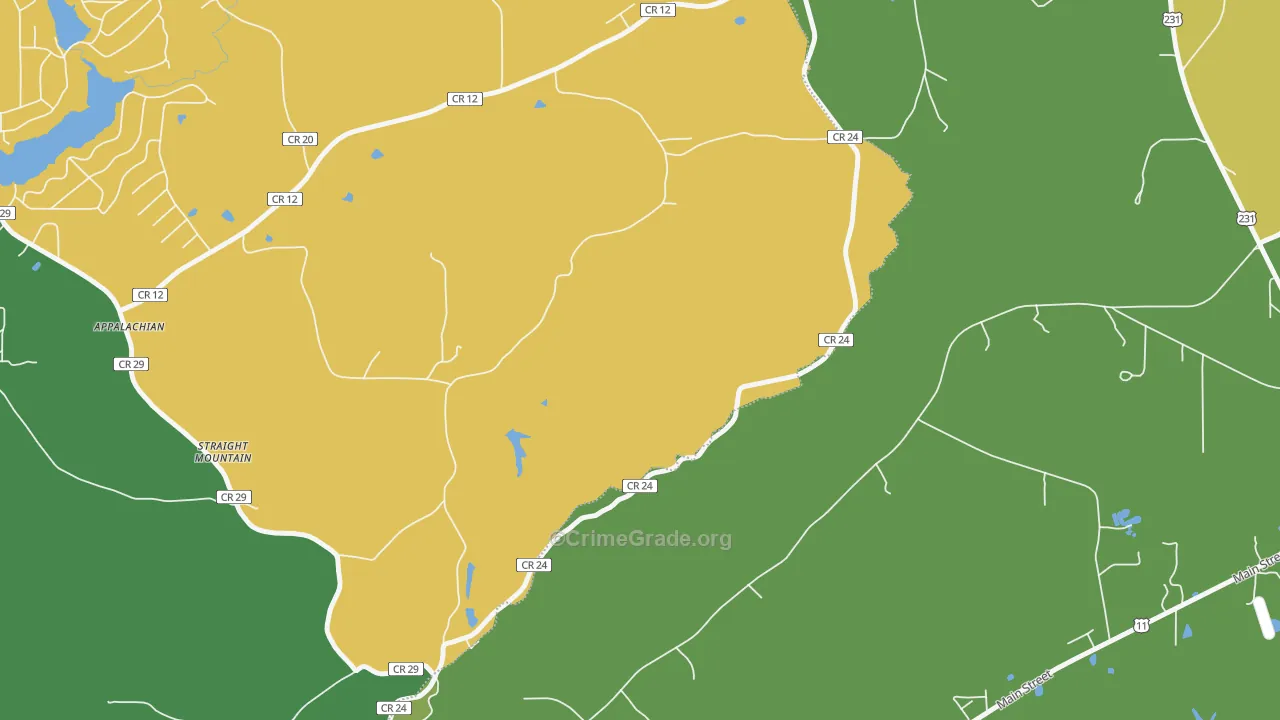 Straight Mountain, AL Map of Murder Rates