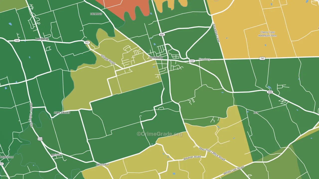 Strasburg, PA Map of Murder Rates