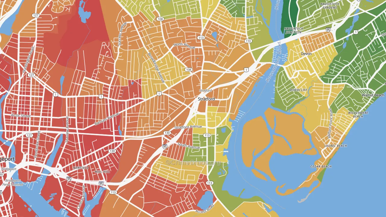 Stratford Center Historic District, Stratford, CT Map of Murder Rates