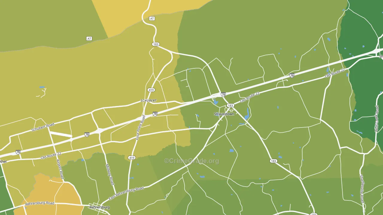 Strausstown, PA Map of Murder Rates