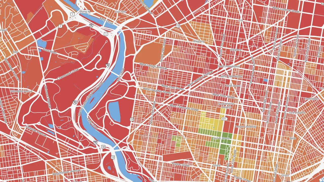 Strawberry Mansion, Philadelphia, PA Map of Murder Rates