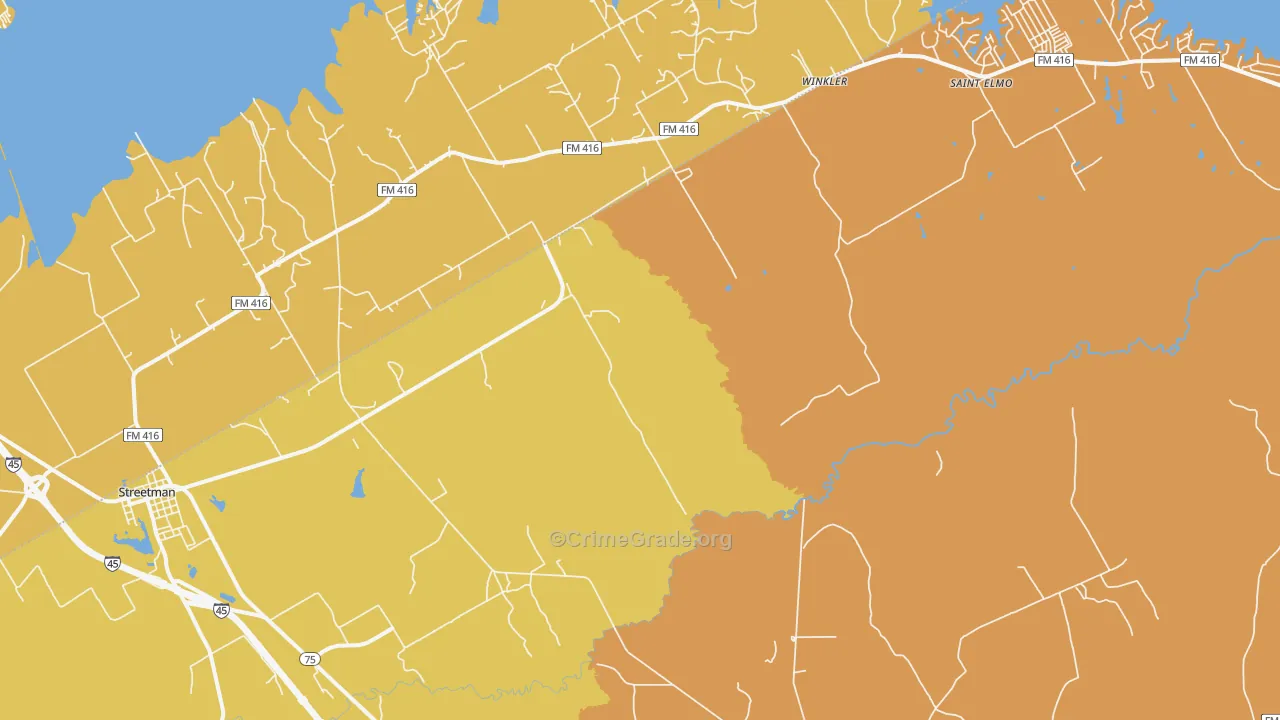 Streetman, TX Map of Murder Rates