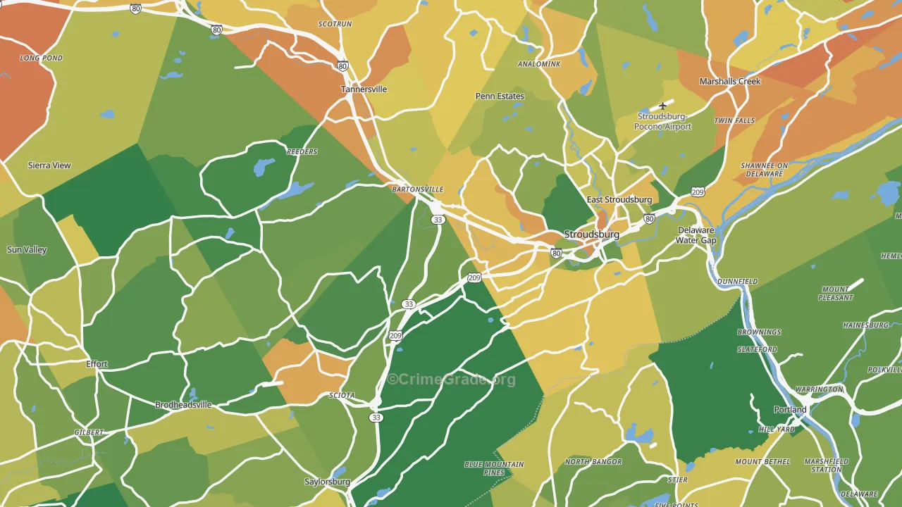 Stroudsburg, PA Map of Murder Rates