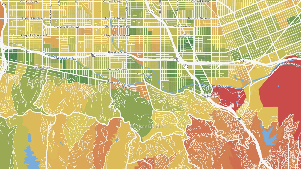 Studio City, CA Map of Murder Rates