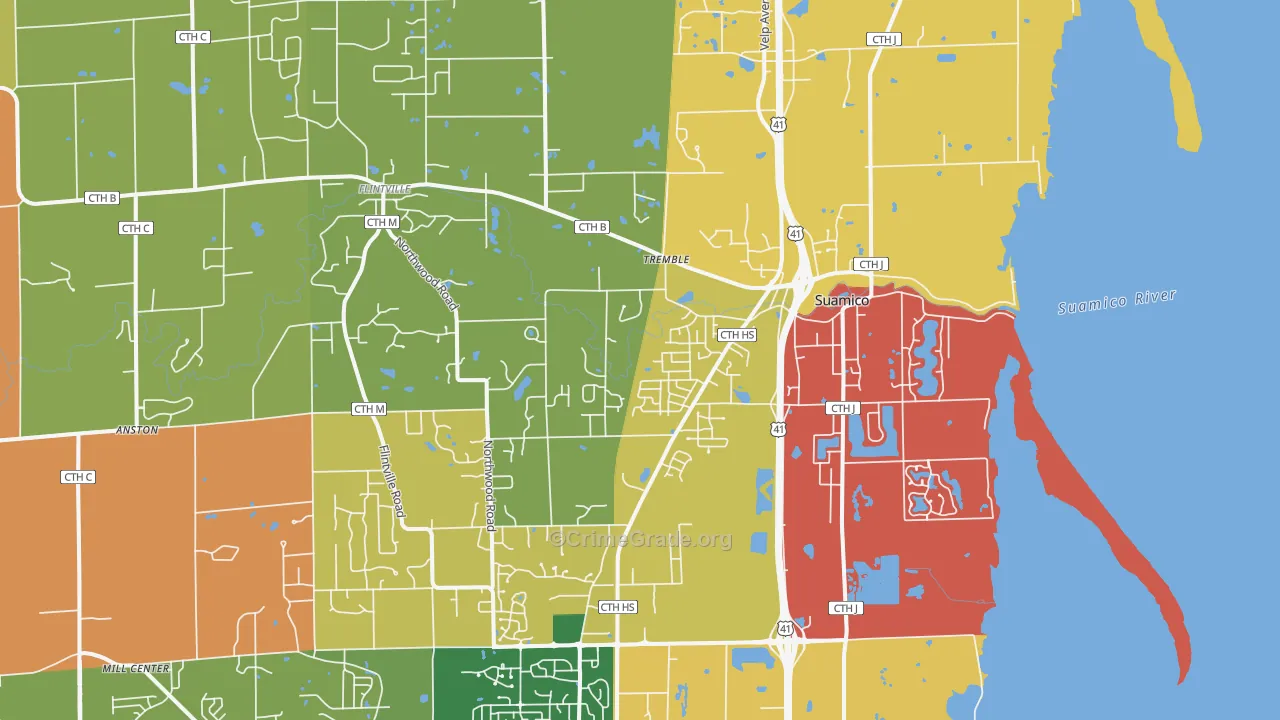 Suamico, WI Map of Murder Rates