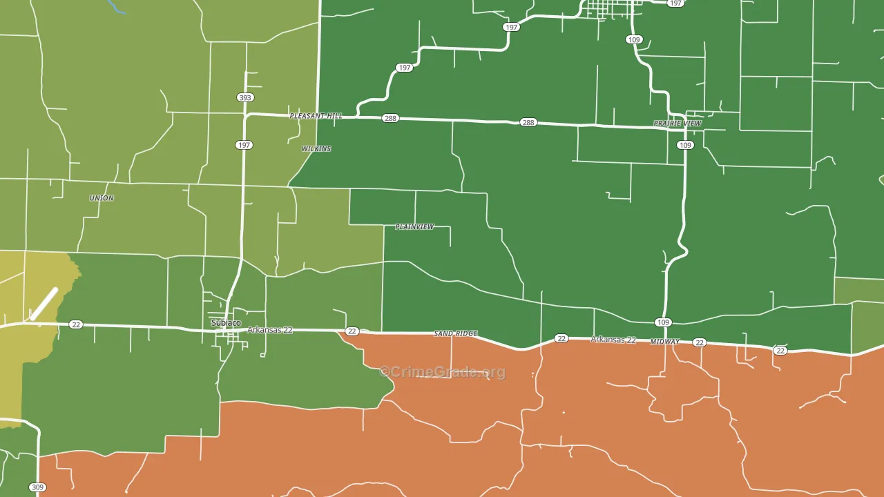 Subiaco, AR Map of Murder Rates