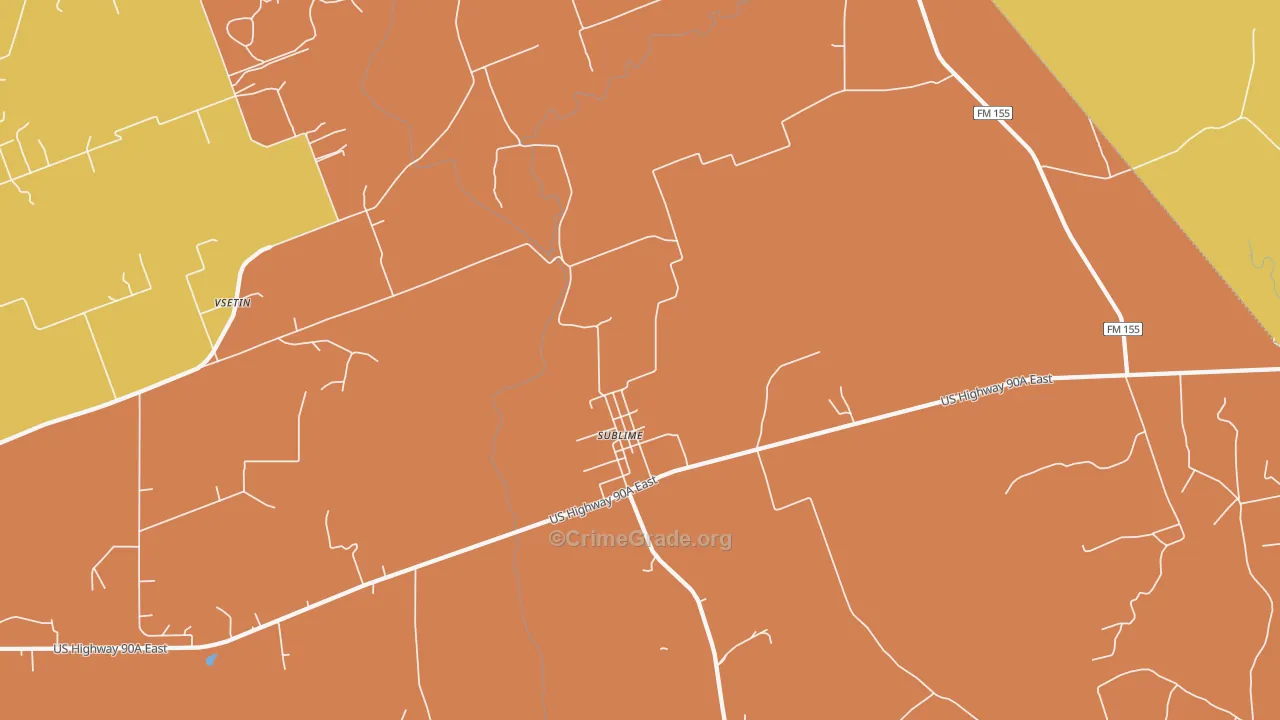 Sublime, TX Map of Murder Rates