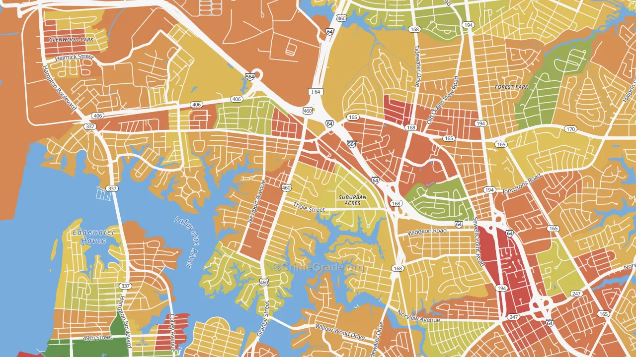 Suburban Acres, Norfolk, VA Map of Murder Rates