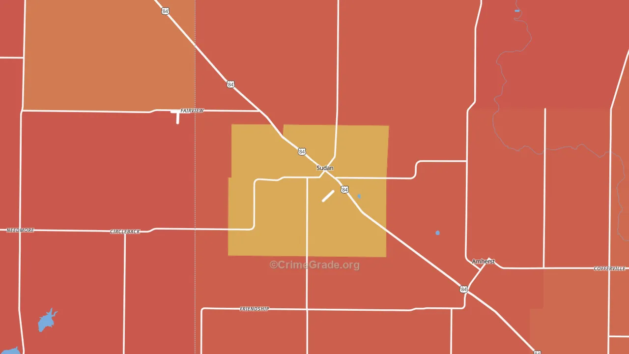 Sudan, TX Map of Murder Rates