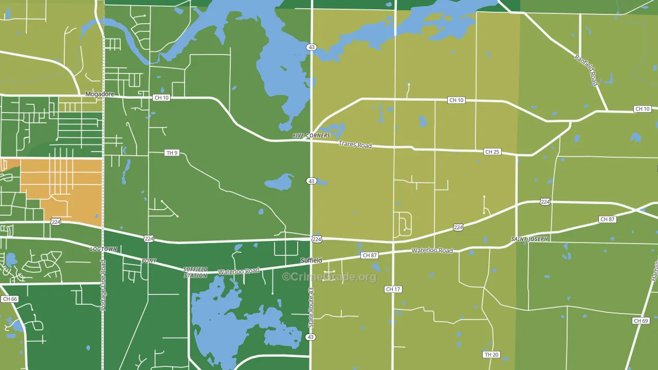 Suffield, OH Map of Murder Rates
