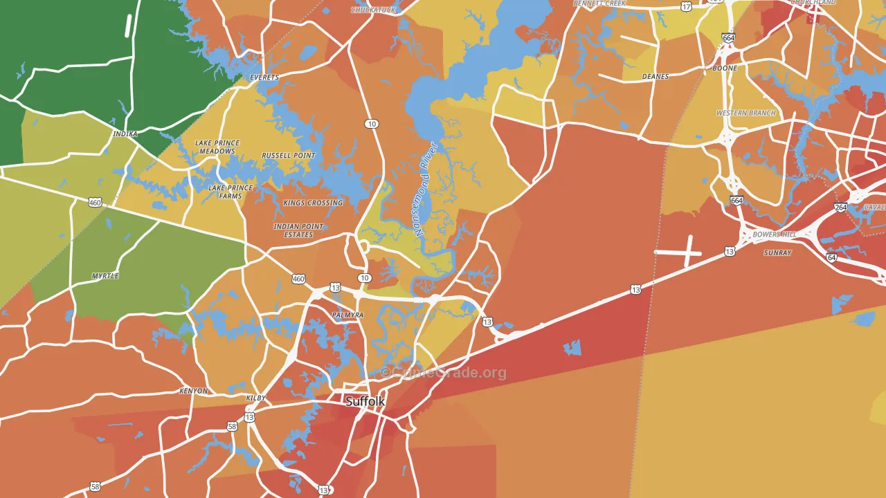 Suffolk City, VA Map of Murder Rates