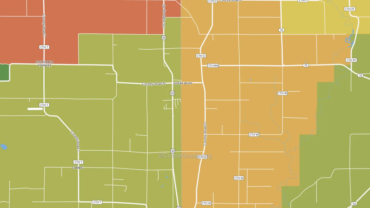 Sugar Bush, WI Map of Murder Rates