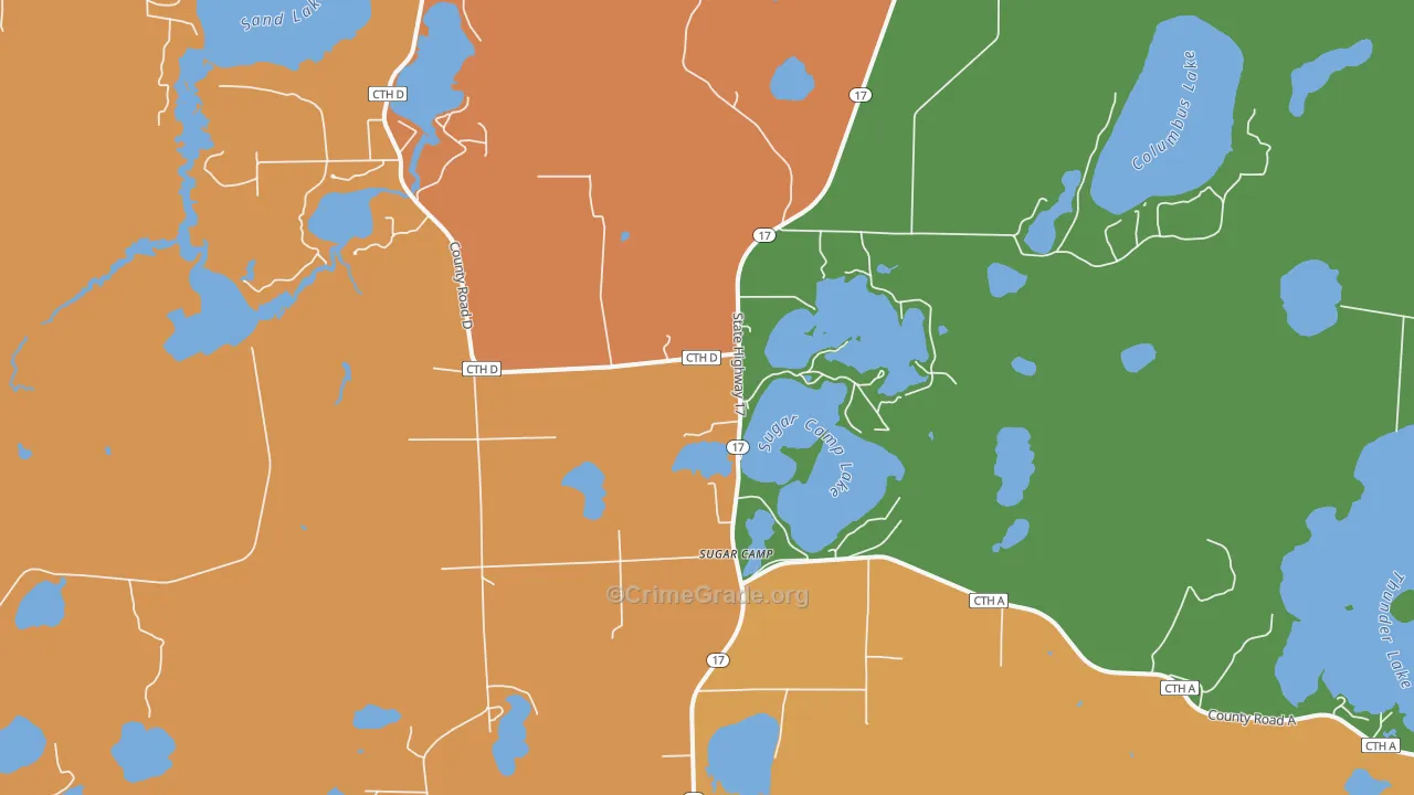 Sugar Camp, WI Map of Murder Rates