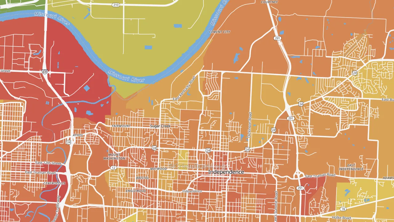 Sugar Creek, MO Map of Murder Rates