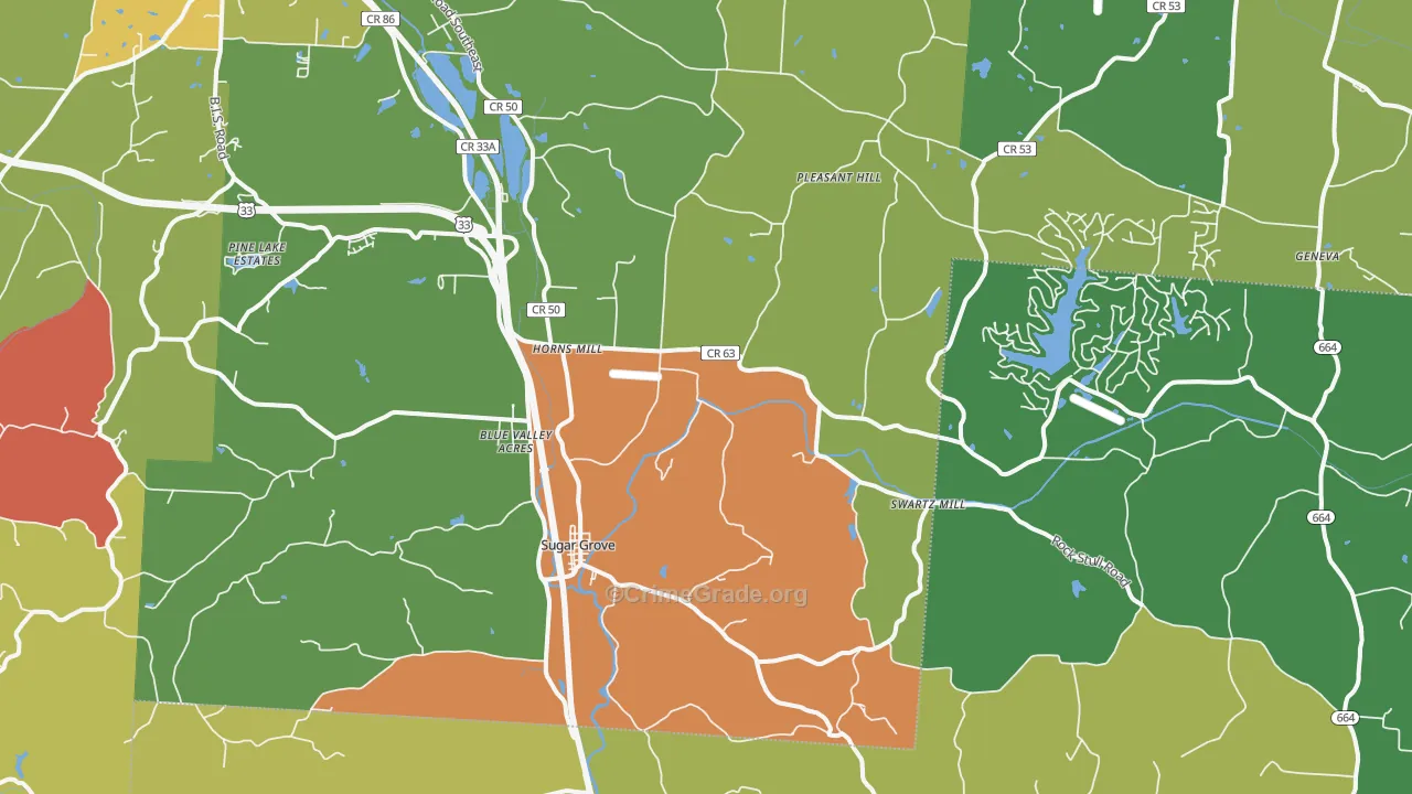 Sugar Grove, OH Map of Murder Rates
