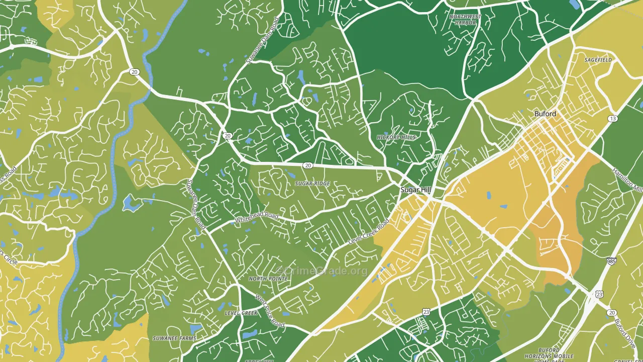 Sugar Hill, GA Map of Murder Rates