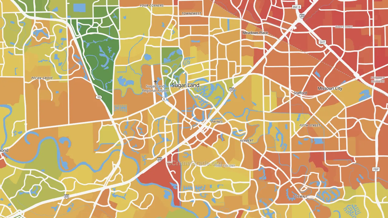 Sugar Land, TX Map of Murder Rates
