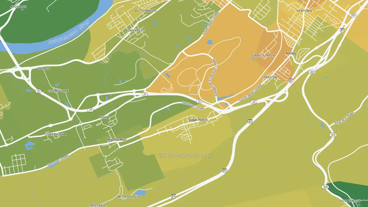 Sugar Notch, PA Map of Murder Rates