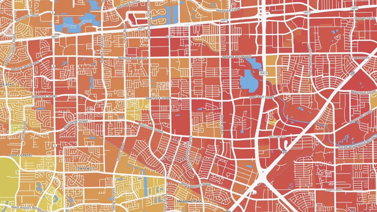 Sugarland, Houston, TX Map of Murder Rates
