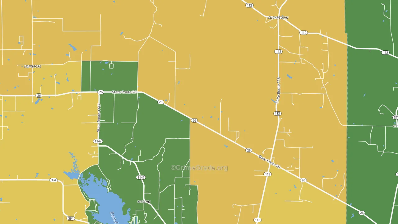 Sugartown, LA Map of Murder Rates