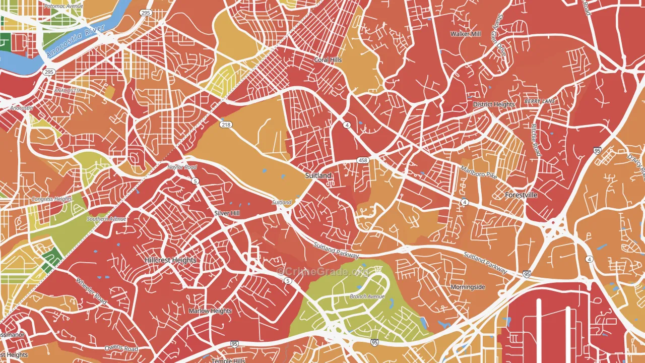 Suitland-Silver Hill, Suitland, MD Map of Murder Rates