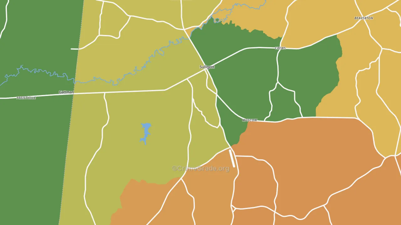 Sulligent, AL Map of Murder Rates