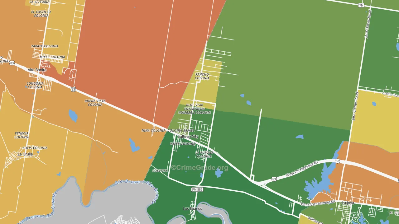 Sullivan City, TX Map of Murder Rates