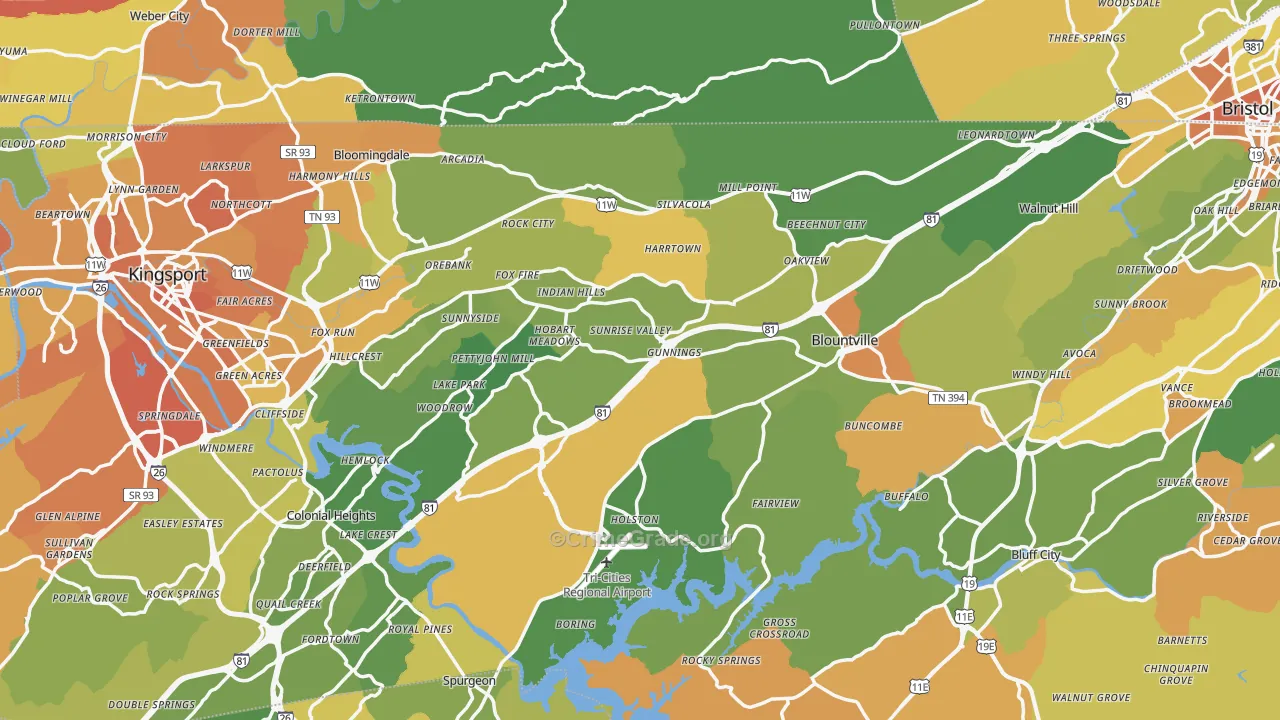 Sullivan County, TN Map of Murder Rates