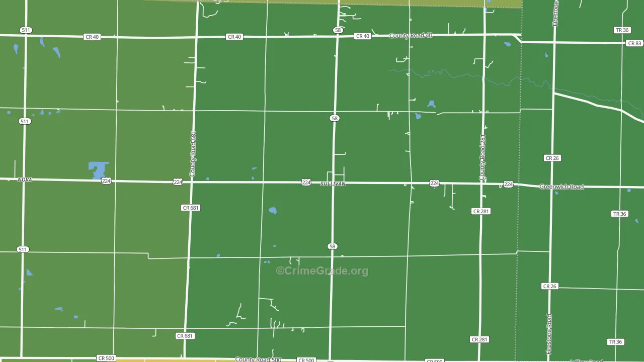 Sullivan, OH Map of Murder Rates