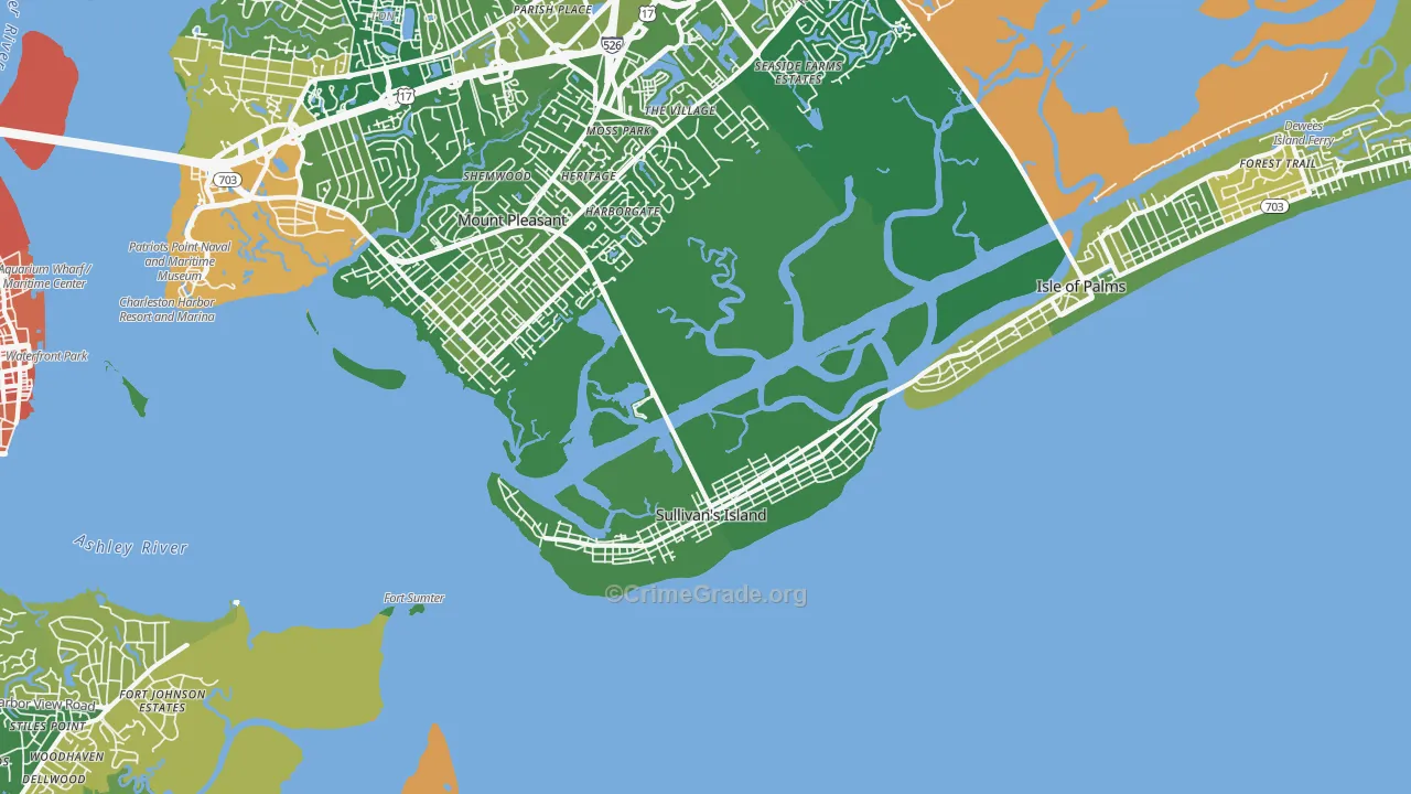 Sullivans Island, SC Map of Murder Rates