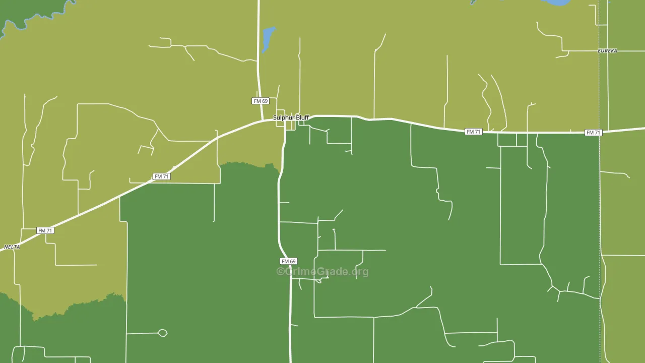 Sulphur Bluff, TX Map of Murder Rates